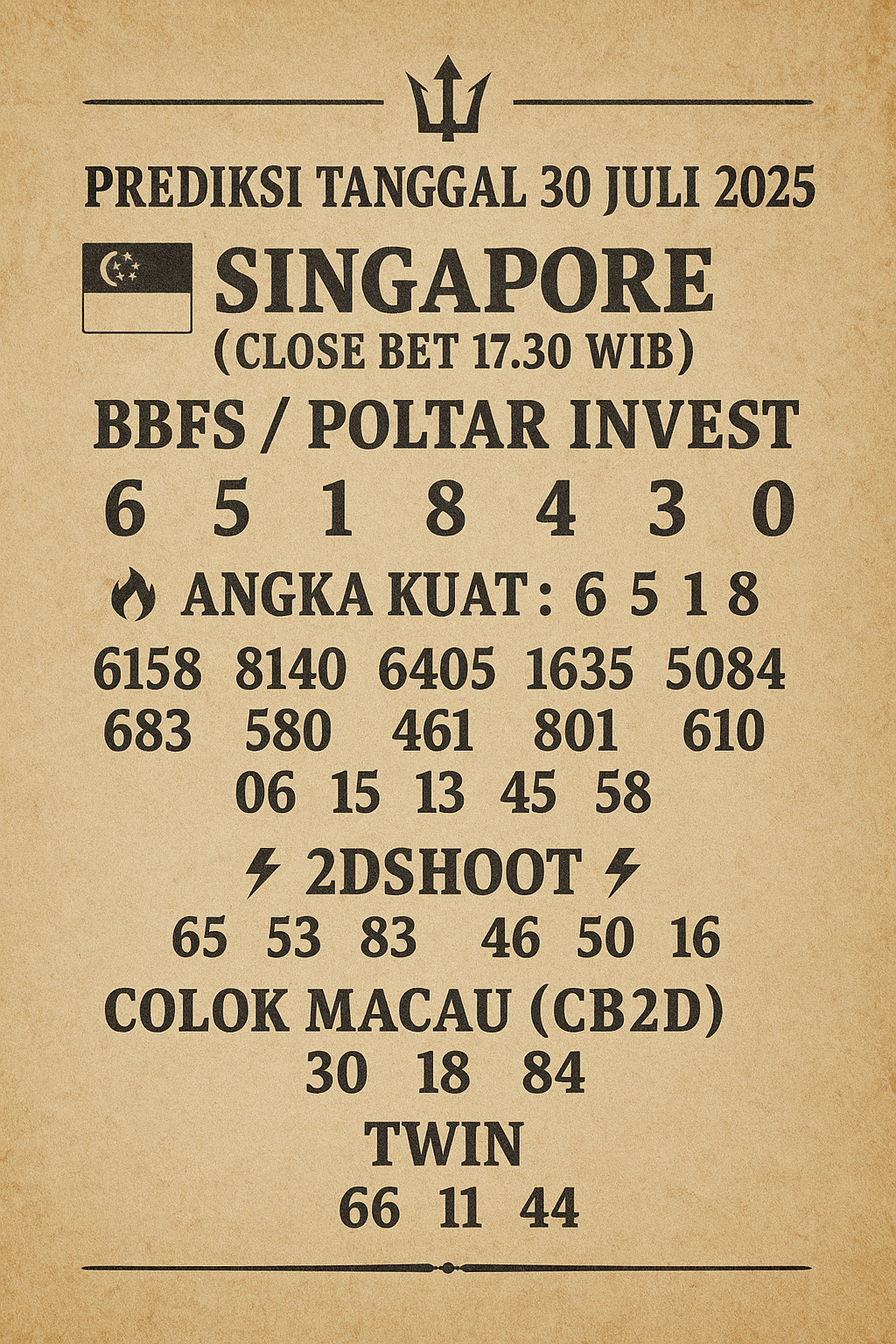 Syair SGP 30 Juli 2025