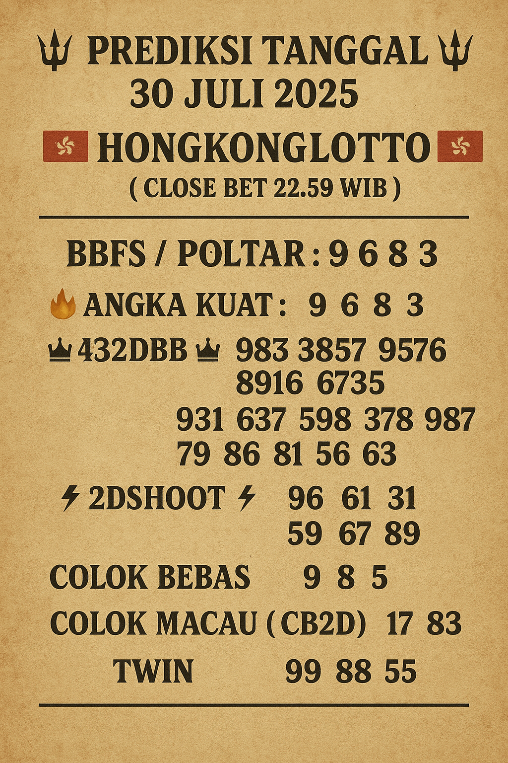 Syair HK 30 Juli 2025