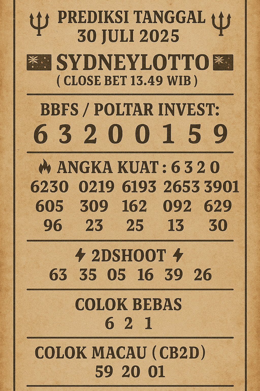 Syair SDY 30 Juli 2025