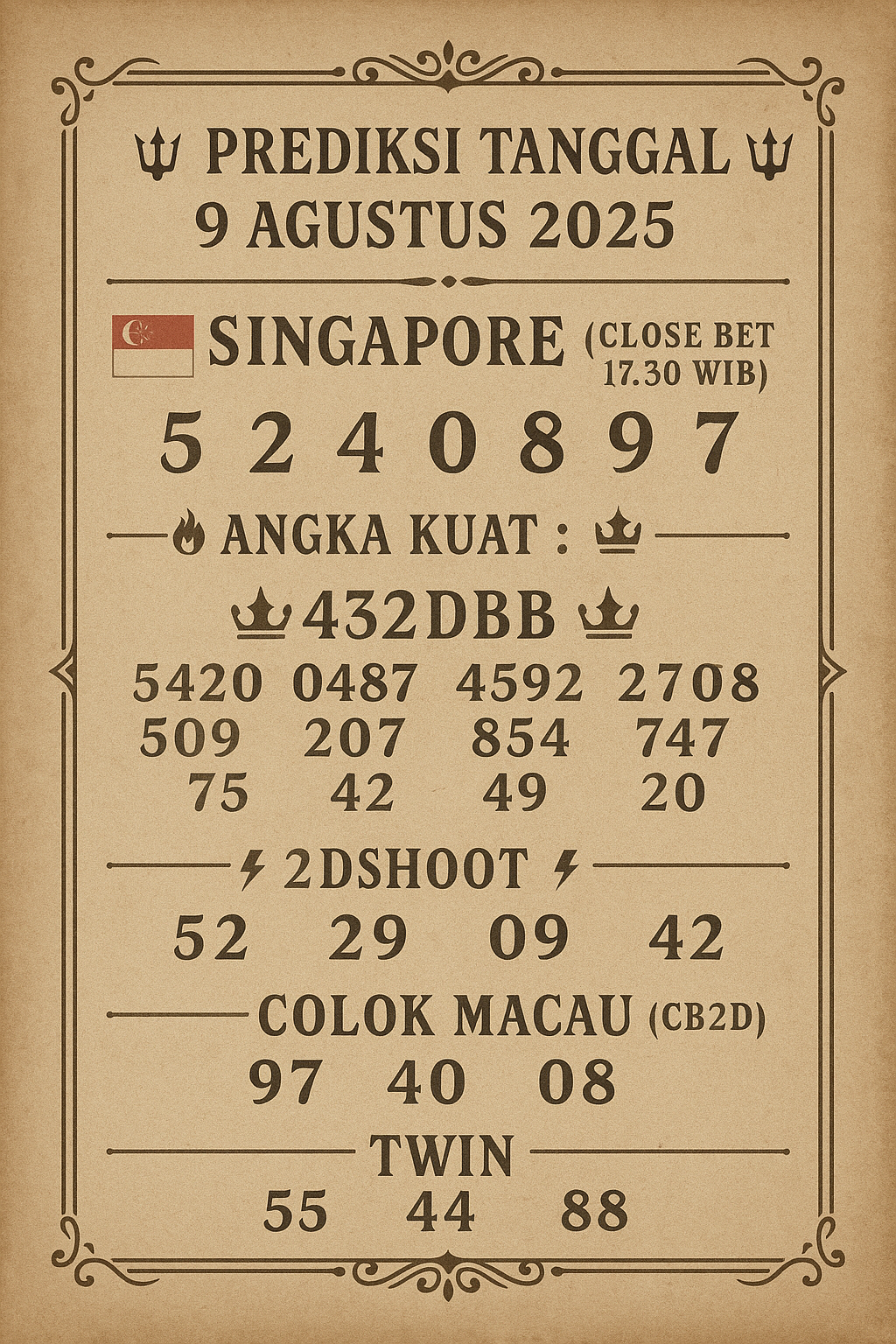 Syair SGP 9 Agustus 2025