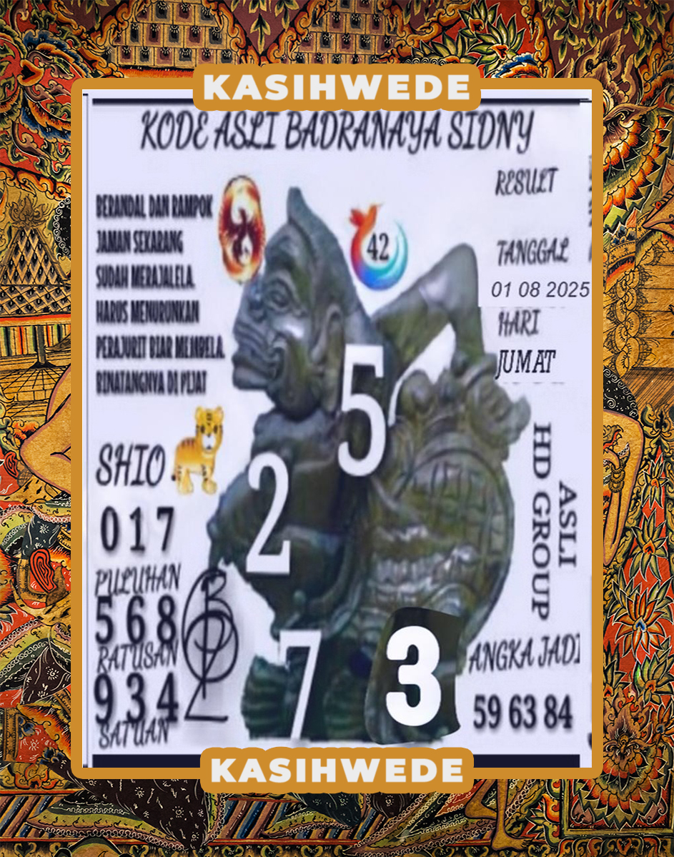 Syair SDY 1 Agustus 2025