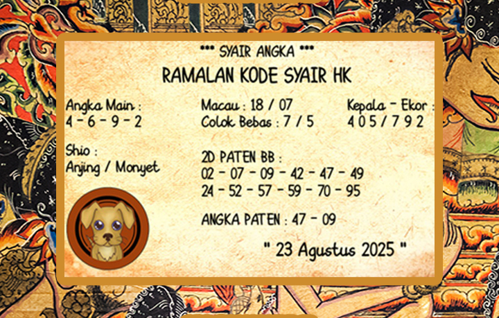 Syair HK 23 Agustus 2025