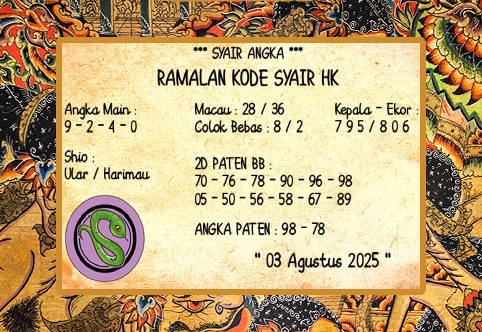 Syair HK 3 Juli 2025