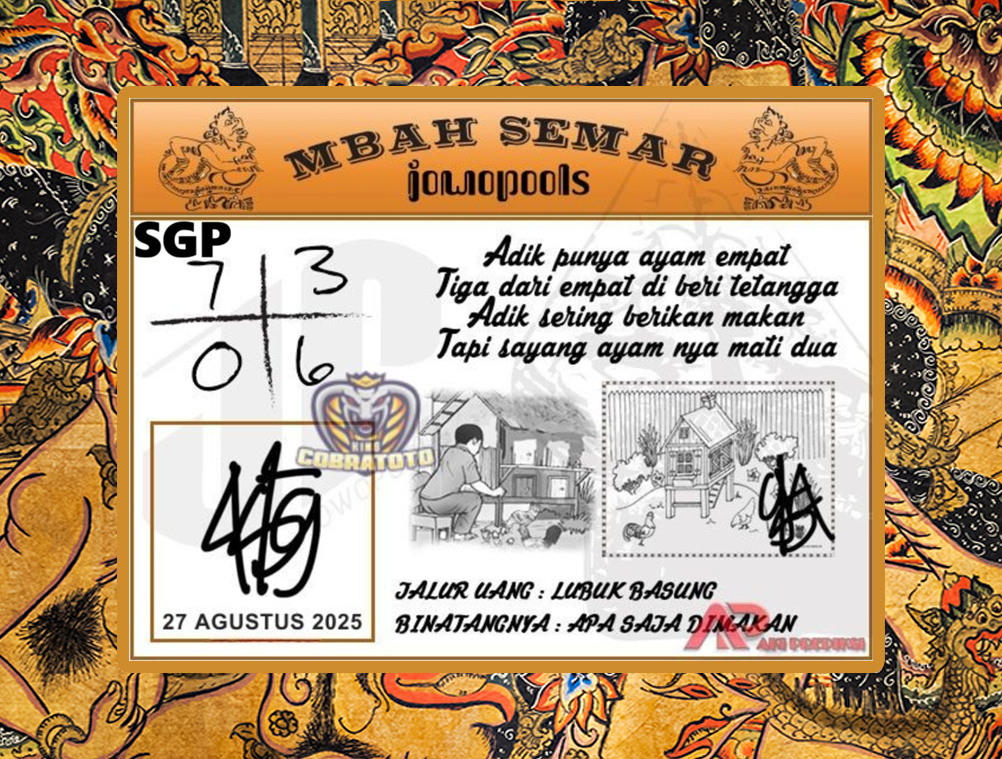 Syair SGP 27 Agustus 2025